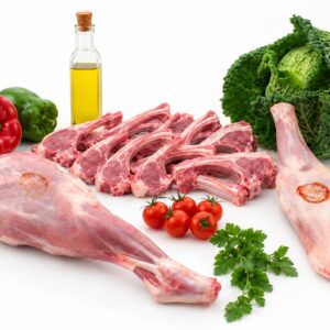 Medio cordero lechal con una pierna, una paletilla y chuletas