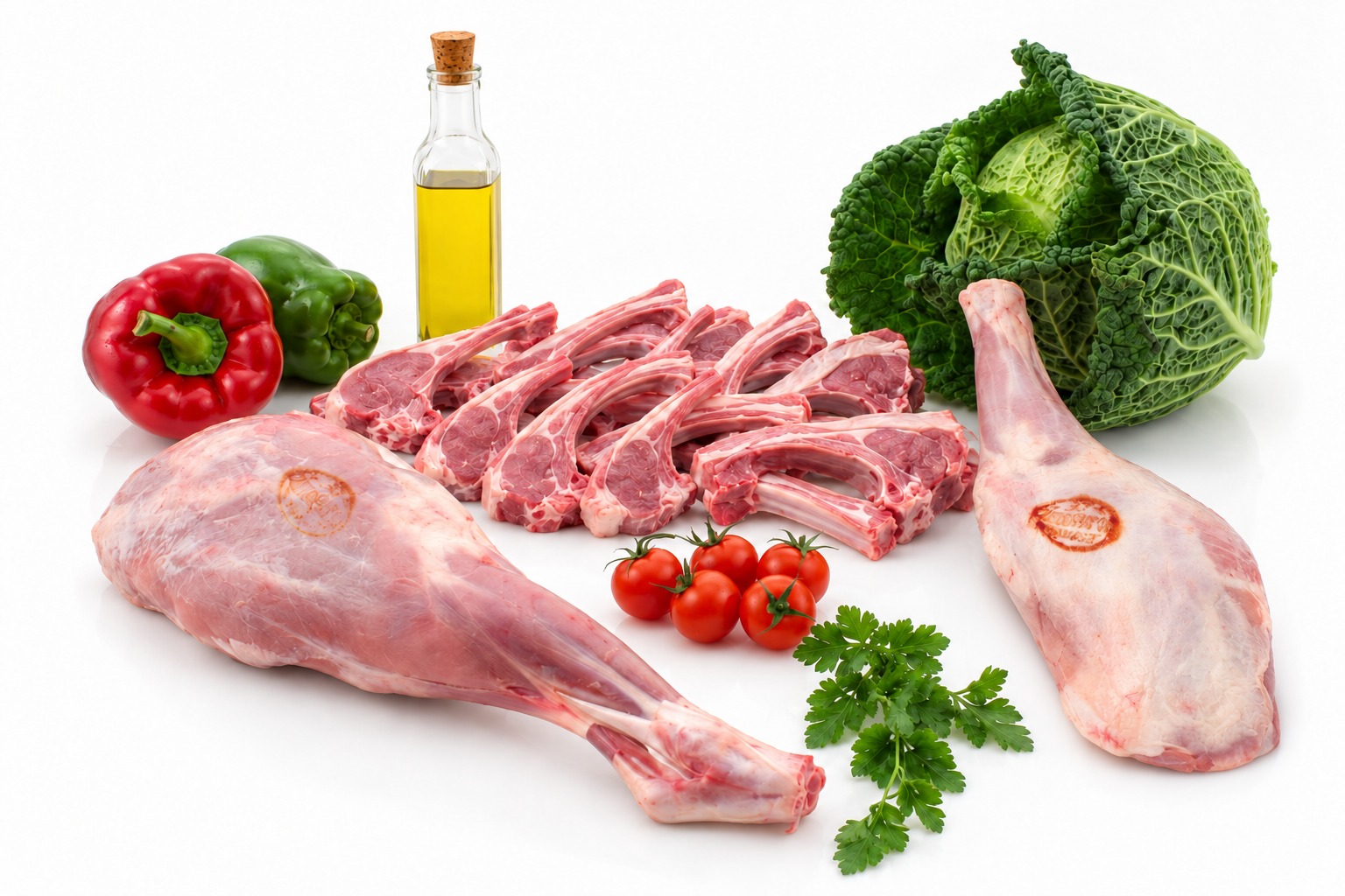 Medio cordero lechal con una pierna, una paletilla y chuletas